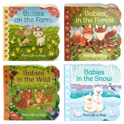 4 Pack Chunky Lift-a-Flap Baby Animals Board Books: Babies on the Farm, Babies in the Forest, Babies in the Wild, Babies in the Snow