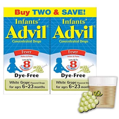 Advil, Infants' Concentrated Drops 50mg Ibuprofen Fever ReducerPain Reliever DyeFree AlcoholFree Liquid Pain Medicine Ages 6 – 23 Months, -, White Grape, 0.5 Fl Oz (Pack of 2)