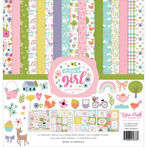 Echo Park ALL ABOUT a GIRL Collection Kit with 12 x 12 Double sided papers and Sticker Sheet
