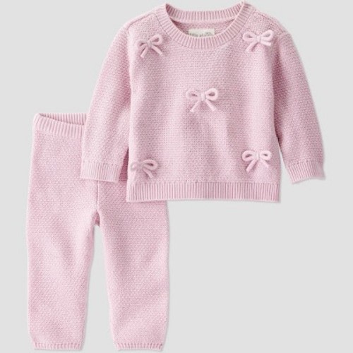 Little Planet By Carter's Organic Baby Girls' 2pc Bow Sweater Set - Pink Newborn