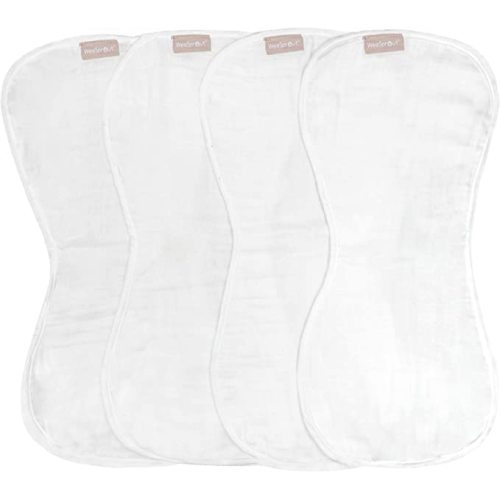 WeeSprout Unisex Set of 4 Organic Towel Cotton Burp Cloths Four Ultra-Absorbent Layers Keep Clothes Dry, Button Transforms Burp Cloth into Baby Bib, Machine Washable (White Set, Full)