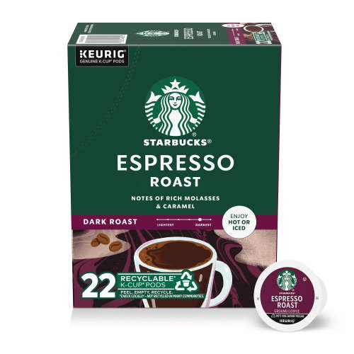 Starbucks Espresso Roast, Hot or Iced Coffee, Dark Roast K-Cup Coffee Pods, 22 Count