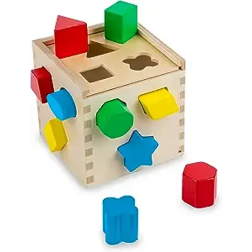 Melissa & Doug Shape Sorting Cube - Classic Wooden Toy With 12 Shapes - Kids Shape Sorter Toys For Toddlers Ages 2+