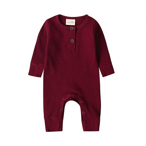 iddolaka Newborn Summer Baby Boy Girl Rompers Bodysuit Jumpsuit Playsuit One Piece Outfit Clothes - 0-3 Months - F-long Sleeve Romper Wine Red