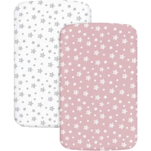 Bedside Sleeper Bassinet Sheets 2 Pack Compatible with Mika Micky & MiClassic & Milliard Bassinet, Fit Most Bedside Sleeper Bassinet Mattress, Pink&White