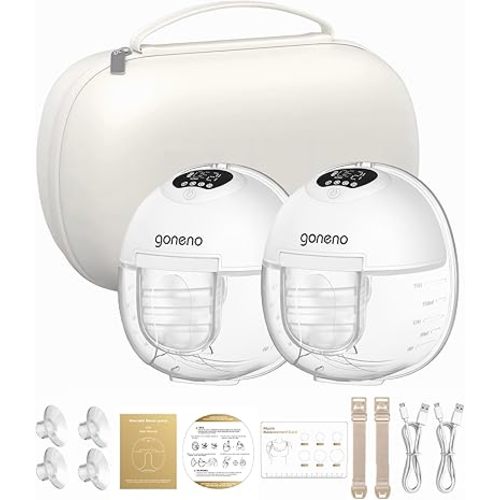 GoNeno Wearable Breast Pump S39 Hands Free Electric Breast Pump, Quiet Portable Breast Pump with Carrying Bag, 4 Modes 12 Levels, LED Display, 19mm 21mm 24mm Flanges – 2 Pack