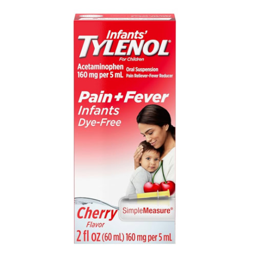 Infants' Tylenol Liquid Pain Relief and Fever Medicine, Oral Suspension, Dye-Free Acetaminophen for Sore Throat, Headache & Teething, Fever Reducer for Kids; Cherry Flavor, 2 fl. oz.; Pack of 1