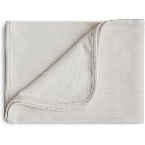 mushie Extra Soft Baby Blanket | Cotton and Elastane Ribbed Receiving Blanket, Swaddle, Stroller | 35x35 Inch (Ivory)