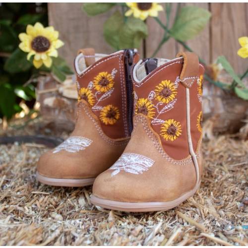 Girls BABY EMBROIDERED SUNFLOWER Round Toe Leather Cowboy Boots - Etsy