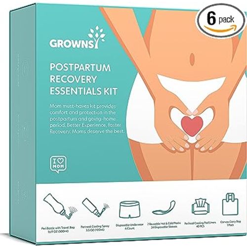 Amazon.com: Postpartum Recovery Essentials Kit for Labor&Delivery, Grownsy All-in-One Kit Includes PERI Bottle, Herbal Cooling Spray, Herbal Cooling Liners, Hot &Cold Packs, Disposable Underwear : Health & Household