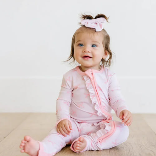 Pink Bows - Bamboo Zipper Pajamas – Convertible Footed Sleeper