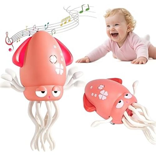 MAOLYOZ Interactive Dancing Octopus Toy for Baby – Light-Up Musical Baby Crawler, Tummy Time Toys, Music Sensory Birthday Gifts for Kids (Pink)