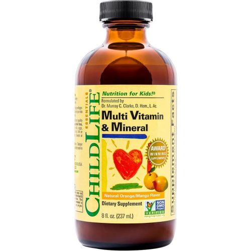 CHILDLIFE ESSENTIALS Kids Multivitamin & Mineral - Kids Vitamins, Liquid Multivitamin for Kids, Toddler Multivitamins, Liquid Vitamins, Baby Multivitamin - Natural Orange & Mango, 8 Fl Oz (Pack of 1)