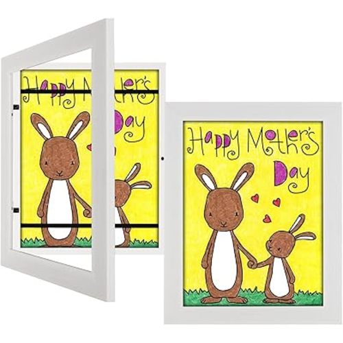 2 Pack 8.5x11 Kids Art Frames White, Kids Artwork Frames Changeable Child Artwork Picture Display Front Opening, Rustic Children Storage Frame Hold 50pcs Craft, Drawing, Art Project, Schoolwork