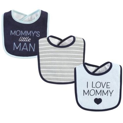 Hudson Baby Infant Boy Fiber Filled Drooler Bibs 3pk, I Love Mommy Lt. Blue, One Size