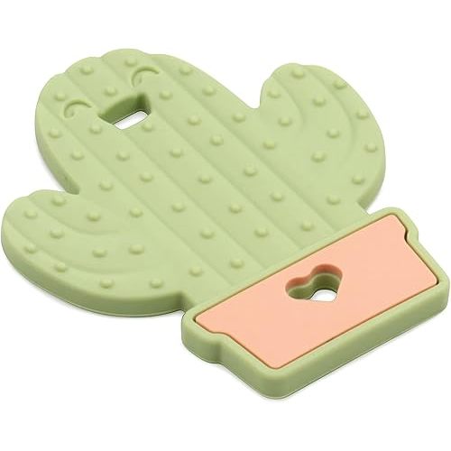 Bumkins Baby Teething Freezer Toy Keys Rings, Soft Flexible Silicone Pacifier, Safe to Chew, Cool Teether Gum Relief, Essentials for Babies 3 Months, Freezable, Sensory Textured, Cactus Green