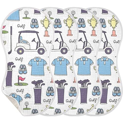 Golf Theme Burp Cloths Baby Boys Girls Absorbent Soft Cotton Burping Cloths Rags, 4 Pack