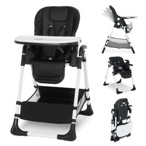 Kinder King Foldable High Chair for Babies & Toddlers, Adjustable Height, Recline, Storage Basket, Double Trays, Easy to Clean