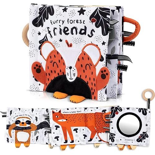 Soft Baby Book with Touch and Feel Pages - Cute Tummy Time Toy for Babies 0-6 Months with Mirror & Crinkle Paper - The Perfect Black and White Sensory Toy for Baby Showers & as a Newborn/Infant Gift