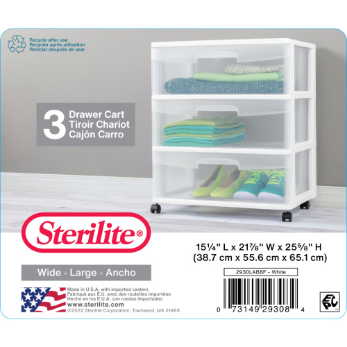 Sterilite Wide 3 Drawer Cart