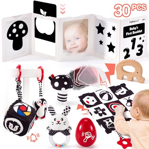 Newborn Baby Toys 0-6 Months - 30 PCS Baby Sensory Activities Toys Black and White High Contrast Montessori Toys for Infants Babies 0 3 6 Months Early Learning Brain Development Tummy Time Toys