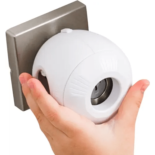 Child Safety Door Knob Cover (4 Pack) Hard-to-Remove Dual-Lock Door Handle Covers for Kids - Reusable Baby Proof Door Knob Locks - Installs Easily, No Tools Needed (White)