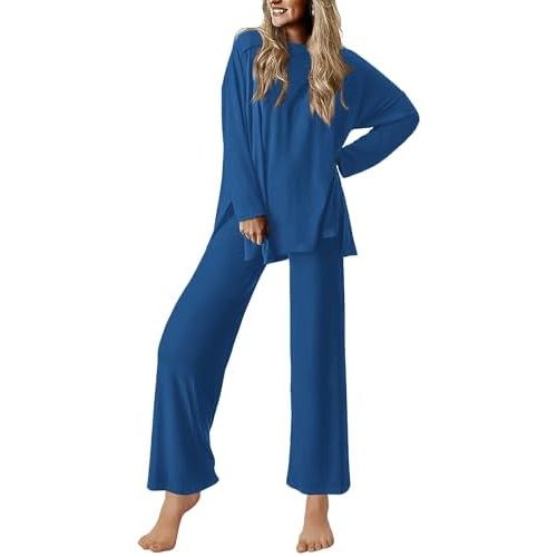 Ekouaer Lounge Sets for Women Long Sleeve Pajamas Fall Loungewear Soft Comfy Pjs Two Piece Travel Outfits Set