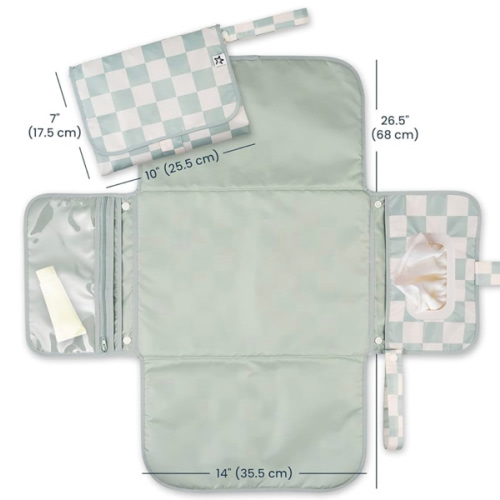 Tiny Twinkle Portable Diaper Changing Pad-Foldable Waterproof Changing Mat&Portable Changing Pad for Travel,Baby Changing Station with Smart Wipes Pocket&Storage (Sage Checkers)