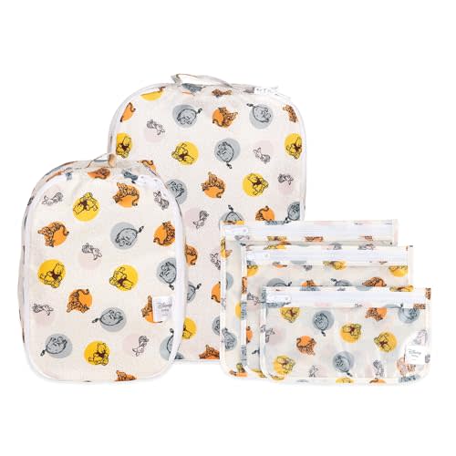 Bumkins Disney Packing Cubes and TSA Approved Pouches for Travel Bag, Organize Luggage with Compression Bags, Essential Traveling Accessories to Pack Clothes, Toiletries, Carryon, 5-pc Winnie the Pooh