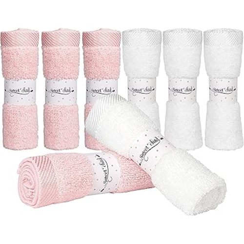 Sweet Child 8-Pack Baby Washcloths -Super Soft Rayon,Wash Cloths for Newborn,Infants and Kids, Bath Baby Towels, for Body and Face (Pink/White)