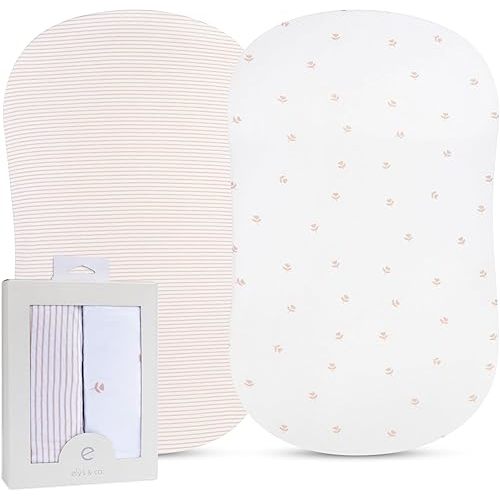 Bassinet Sheet Set 2 Pack - Baby Bassinet Sheets with 100% Jersey Cotton - Bassinet Sheets for Baby Girl and Boy, Newborn Essentials (Bassinet, Pink Tulip)