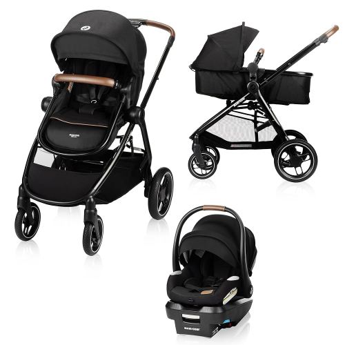 Maxi-Cosi New Generation Zelia Luxe 5-in-1 Modular Travel System, Carriage Mode, Reversible Toddler Seat, Mico Infant Car Seat (included), Enhanced All-Terrain Wheels, Use from Birth – Bassalt Black