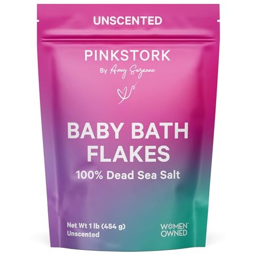 Pink Stork Baby Bath Flakes – Pure Magnesium Chloride Bath Soak for Infants + Toddlers – Fragrance-Free, Non-GMO, No Melatonin – Supports Bedtime Routine, Skin Comfort + Wellness – 16 oz