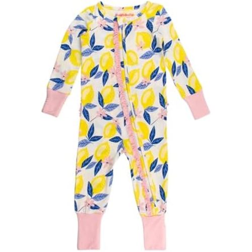 RuffleButts SoftSnooze™ Viscose from Bamboo Baby Girls Ruffle One Piece Convertible Pajamas