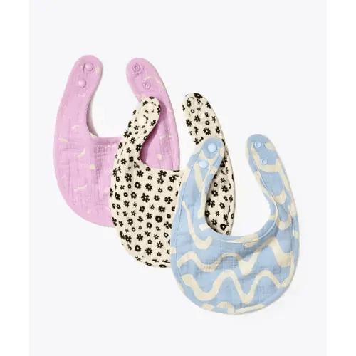 Organic Cotton Muslin Drool Bib Set GOTS Certified Fun Print