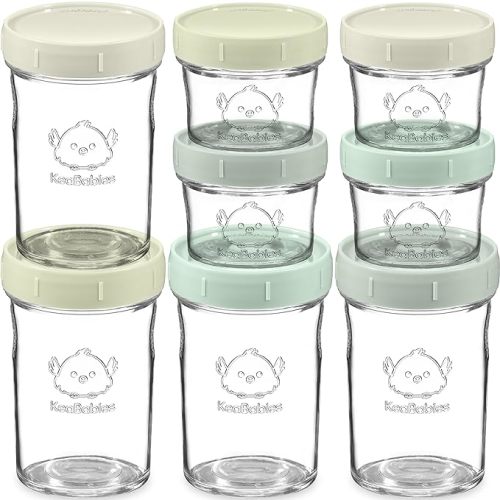 KeaBabies 8 Piece Sage Airtight Food-Grade Silicone Baby Food Storage Containers | 8oz, 4oz | Glass - 4-pk 8 Ounce | 4-pk 4 Ounce