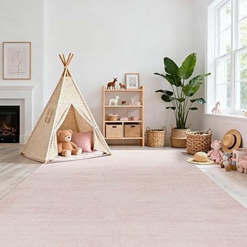 BILEEHOME Pink Nursery Rug 6x9 Boho Neutral Baby Foldable Washable Rugs