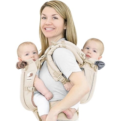TwinGo Carrier - Breathable Twin Baby Carrier That Separates into 2 Baby Carriers, Adjustable Twin Carriers for Babies and Toddlers (10-45 lbs), Fits Adults XS-XXL - Air Model, Simply Neutral