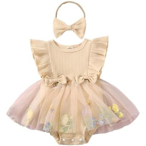 Baby Girl Summer Clothes Ruffles Ribbed Knit Romper Dress Jumpsuit Bodysuit with Headband Cute Newborn Outfit Set