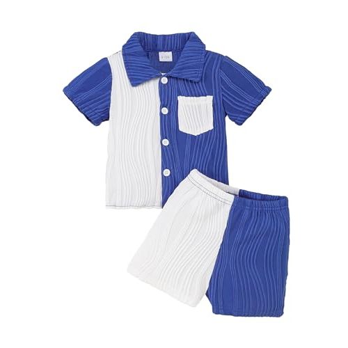 NZRVAWS Toddler Baby Boy Clothes Button Down T-Shirt Short Sleeve Patchwork Top Shorts Set 2PC Little Boy Summer Outfit