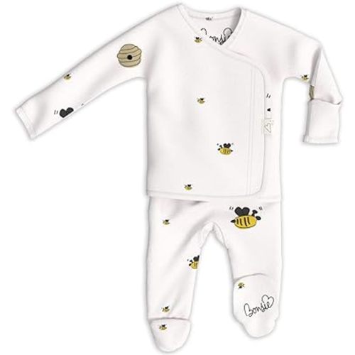 Bonsie Skin to Skin Babywear Footie Bodysuit - Baby Footed One Piece with Bee Pattern - Bees & Honey