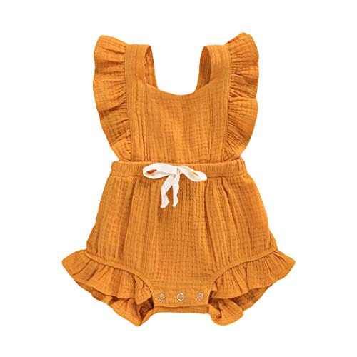 YOUNGER TREE Toddler Baby Girl Ruffled Sleeveless Romper Casual Summer Jumpsuit Cotton Linen Clothes