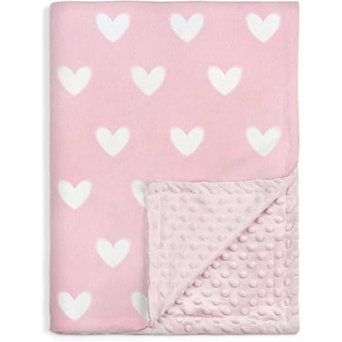 Heart Minky Baby Blanket 30 x 40 Inches for Girls, Soft Plush Receiving Blanket with Dotted Back, Gift for Toddler Newborn Infant Christmas Birthday Baby Shower