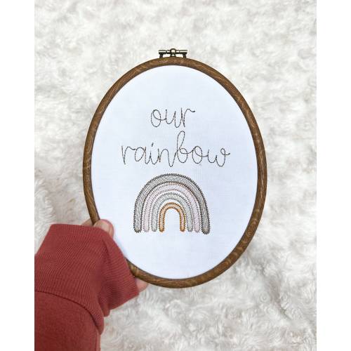 Our Rainbow Pregnancy Announcement Embroidered Baby Announcement Sign Our Rainbow Embroidery Simple Announcement for Pregnancy Photo