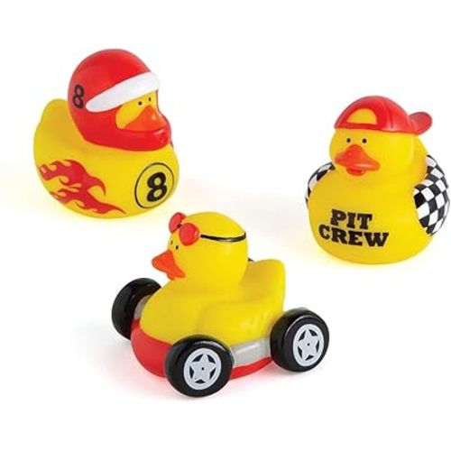 Fun Express Race Car Driver Rubber Duckies - Toys and Party Favors - 12 Pieces