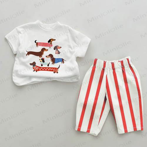Baby Dachshund Red Striped 2-piece Set