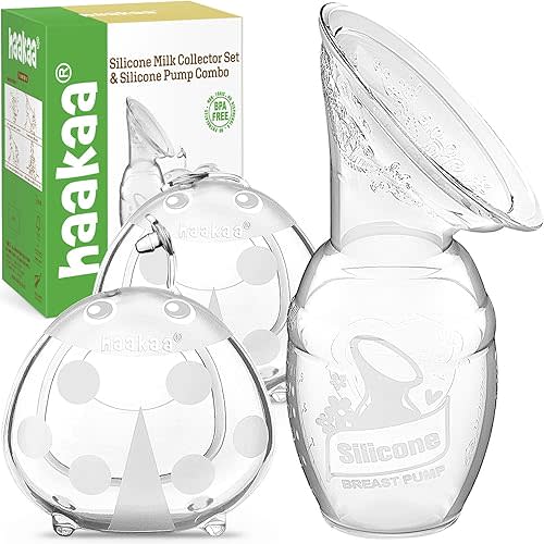 haakaa Manual Breast Pump Collector 4oz/100ml and Ladybug Milk Collector 2.5oz/75ml Combo for Breastfeeding, Made of Food Grade Silicone