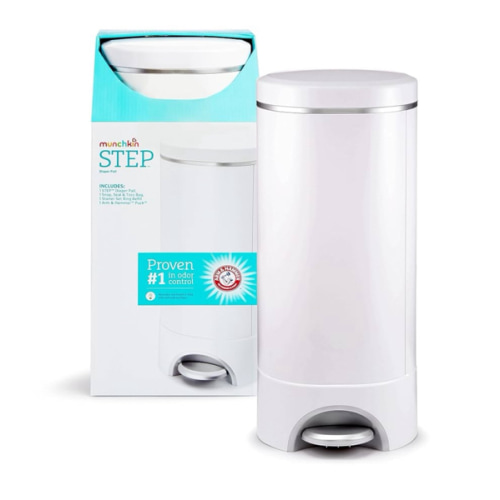 Munchkin® STEP™ Diaper Pail Powered by Arm & Hammer, #1 in Odor Control, Award-Winning, Includes 1 Snap, Seal & Toss™ Bag, 1 Starter Refill Ring, and 1 PUCK™ Baking Soda Cartridge