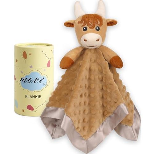 Loveys for Babies, Soft Baby Security Blanket Lovies for Babies, Stuffed Animals Blankie for Newborn Infant with Baby Snuggle Toy, Baby Boys Gifts Highland Cow Security Blanket 16 Inch