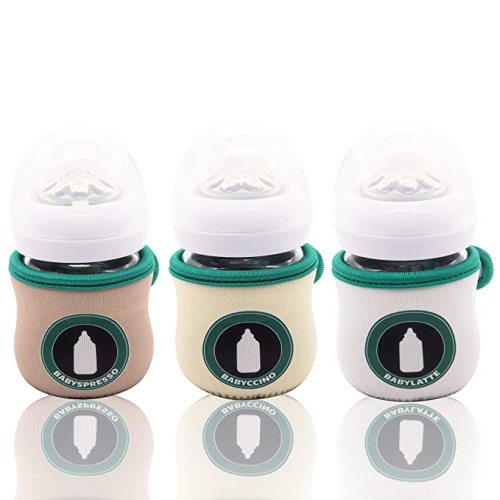 Sleeve Covers for 4 oz Philips Avent Glass Baby Bottle | Adjustable Sleeves | Heat and Cold Retention | Neoprene - Juice Cleanse | Non Slip Grip | Set of 3… (Babyccino)